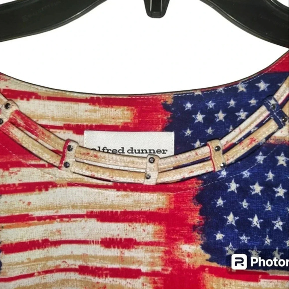 Alfred Dunner Studded Neckline American Flag Short Sleeve Tee Tshirt - Picture 3 of 4